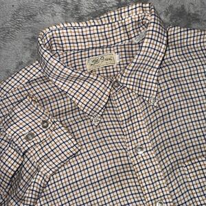 Vintage LL Bean Shirt Mens XL Gold Blue Plaid Freeport Maine USA‎ 50s 60s